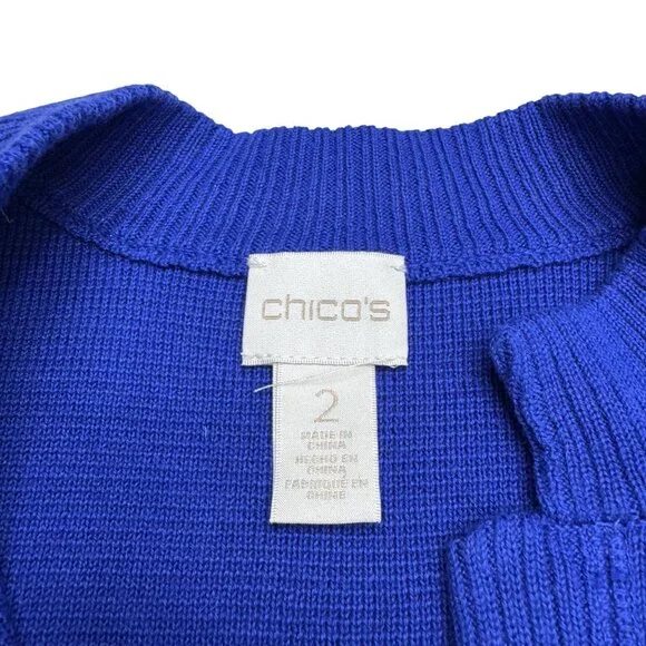 Chico's Women's Blue Knit Jacket Open Front Zipper Accents Ribbed, Size 2 /US L - Picture 6 of 8